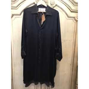 Camisa Larga Negra de Satén de Seda Mashru con Logotipo Bordado y Borlas Decorativas, Tejida y Estampada, Talla XL, para Fiesta de Otoño, Estilo Sencillo - Product Image 1