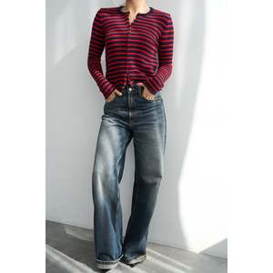 <b>Navy</b>-Red Thin Striped <b>Cardigan</b> - Product Image 1