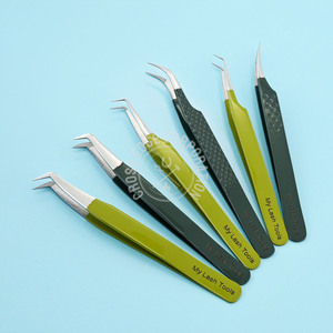 Meilleure vente, marque privée, ensemble de pincettes à cils personnalisées, pointe en fibre, isolation légère et incurvée, poignée plane de haute qualité, antidérapante - Product Image 1