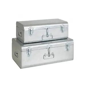 Antique decorative Set Of 2 Galvanized Decorative Trunks High Quality Customized Size Shape Home Storage Trunk Boxes