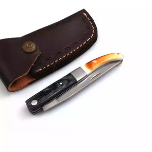 Cuchillo Plegable para Acampar y Cazar al Aire Libre, Cuchillo de Bolsillo Multifuncional Portátil, Funda de Cuero, Hoja de Acero Inoxidable, Mango de Madera - Product Image 4