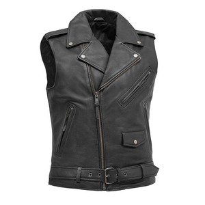 Nueva llegada de los hombres de cuero negro chalecos de moto chaquetas de cuero diseño personalizado impreso transpirable cremallera Chaleco de cuero para el invierno - Product Image 3