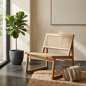 Gili Low Chair Single Anyam Solid Wood Woven Lounge Chair Rattan Backrest <b>Armchair</b> For Living Room Setup Art Design - Product Image 5