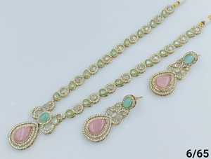 Pendent Stylish Design Indian Traditional&<b>Fashionable</b> Stone Gold Plated Long Necklace Set With Matching Earring <b>Jewellery</b> Set - Product Image 4