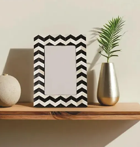 A <strong>square</strong> <strong>photo</strong> <strong>frame</strong> with a pattern of wide, vertical blue and white stripes. A smaller, plain inner <strong>frame</strong> is set inside it. - Product Image 5