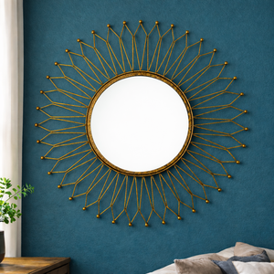 Miroir mural décoratif de mariage, miroir mural vintage en forme de soleil, miroir mural moderne en forme de soleil, décoration murale en miroir en forme de soleil en métal doré - Product Image 5