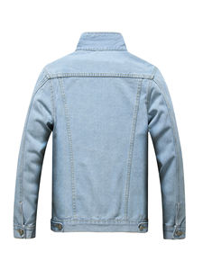 Abrigo vaquero de manga larga para hombre, informal, personalidad, Color sólido, chaqueta rasgada con cuello vuelto, venta al por mayor y personalizada - Product Image 2