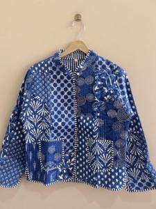 Chaqueta Acolchada de Algodón con Estampado Étnico Bohemio en Color Índigo, Transpirable, para Todas las Temporadas, para Mujer - Product Image 2