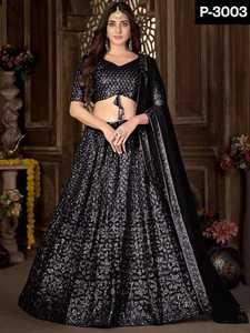Conjunto de mujer étnica india Red de trabajo de cadena pesada con crepé interior Lehenga Choli y Dupatta Estilo de ropa pakistaní - Product Image 5