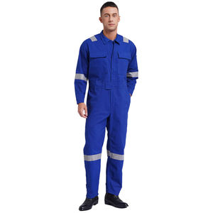 Durable Workshop Safety Coverall Food <b>Factory</b> Work Overalls Reflective Strips Multi-Pocket Dustproof Jumpsuit Made Polyester - Product Image 4
