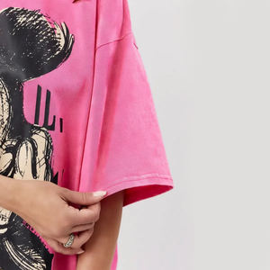 T-shirt tricoté à épaules tombantes 100% coton pour femmes en gros T-shirt décontracté surdimensionné imprimé graphique personnalisé Streetwear - Product Image 3