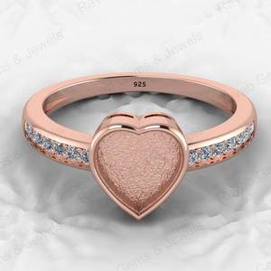 Genuine 925 Silver 8mm Heart CZ Breastmilk Semi Mount <b>Blank</b> Collet <b>Ring</b> Setting for Stone Resin & Ashes Work Keepsake Jewelry - Product Image 3