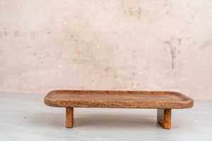 Plateau à thé en bois-Bois dur et tapisserie de bambou-Plateau de service pour le thé ou le pique-nique-Plateau de service de style ottoman fait à la main - Product Image 4