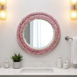 Rose Quartz Agate Crystal Gemstone Modern Vanity Wall Hanging <b>Bedroom</b> Mirror Handcrafted Unique Bathroom <b>Accessory</b> & Home Decor - Product Image 3