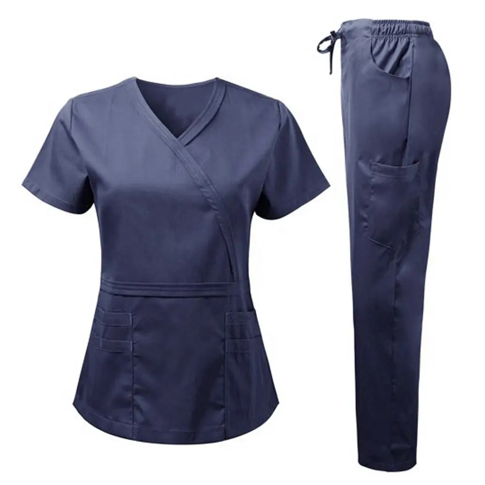 Il vestito uniforme di colore nero solido Scrub imposta l'uniforme dell'ospedale comoda dell'infermiera medica delle donne