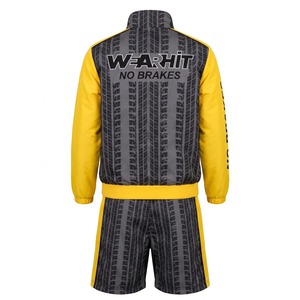 Ensemble coupe-vent : veste de course en polyester à demi-zip et short, imprimé sublimation motif bande de roulement, jaune, logo personnalisé - Product Image 2