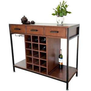 Wooden Industrial Design <b>Table</b> with Integrated Wine Rack - Product Image 2