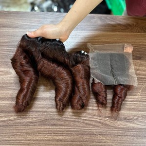 Top bán glueless Tóc Giả Việt Nguyên tóc dệt bó <span class=keywords><strong>bouncy</strong></span> Curl phần mở rộng tóc người với ren đóng cửa Bộ tóc giả ren phía trước - Product Image 4