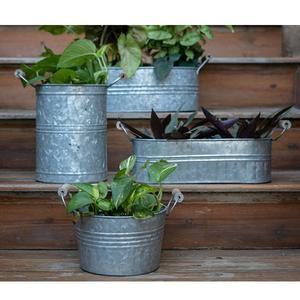 Maceta de flores personalizable ecológica de forma ovalada galvanizada de hierro de diseño elegante con mango para jardín y uso al aire libre - Product Image 5