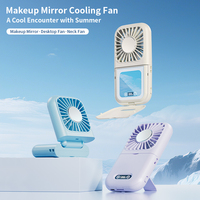 Ventilateur portable Binwang avec miroir de maquillage, lumière LED, 100 vitesses, pliable, rechargeable, mini ventilateur de cou, pour bureau et voiture