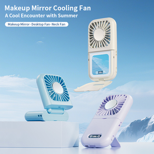 Ventilateur portable Binwang avec miroir de maquillage, lumière LED, 100 vitesses, pliable, rechargeable, mini ventilateur de cou, pour bureau et voiture - Product Image 2