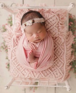 Gorgeous Handmade Boho Style Colorful Macrame Newborn Rug and <b>Pillow</b> Newborn Photography Props Newborn Knitted Macrame Blanket - Product Image 3
