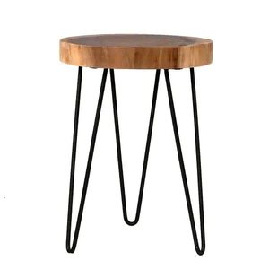 Wood Top Side Table Iron Hairpin Leg End Table Round Accent Table for Bedroom Living Room - Product Image 5