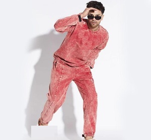 Sweat-shirt en coton tie-dye surdimensionné pour homme, col rond, pull décontracté, couleur unie, tricoté, respirant, pour l'automne - Product Image 3