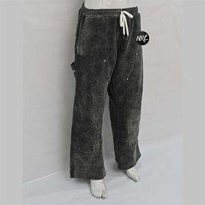 Pantalones de chándal de hombre con logotipo personalizado French Terry Acid Wash liso acampanado suelto recto lado ancho a rayas con cordón en la cintura - Product Image 6