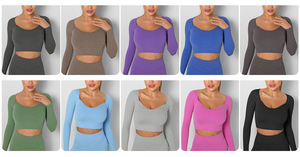 2024 Women's Pilates Fitness <b>Long</b> <b>Sleeve</b> <b>Top</b> Seamless Sweat-Wicking Breathable Lightweight Four-Way <b>Stretch</b> Skinny Fit - Product Image 4