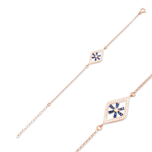 Saphire and White Stone Flower <b>Bracelet</b> Wholesale Handcraft 925 Sterling <b>Silver</b> Turkish Manufacturer Jewelry - Product Image 2