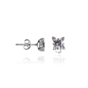 Boucles d'oreilles clous en forme de cœur plaquées or rose avec pierre précieuse violette (argent 925 tendance diamant ou zircon) - Product Image 2