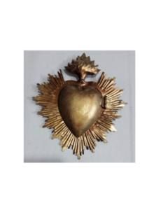 Ensemble de 2 Pcs cœur sacré en métal doré antique sur support cœur sacré en strass - Product Image 2