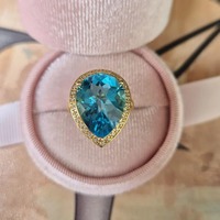 Bague de fiançailles et de mariage pour femme en argent sterling 925 plaqué or avec topaze bleue naturelle, pierre précieuse indienne, par un tiers