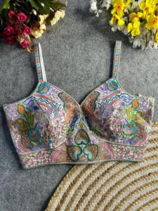 Nouveau designer couleur incroyable magnifique à la recherche élégant lourd italien soie broderie séquence travail Blouse - Product Image 5