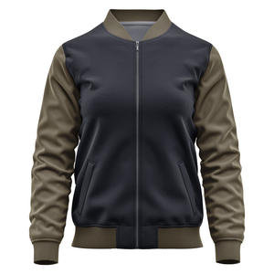 Chaqueta Bomber de béisbol de poliéster 100% para mujer con cuello alto cremallera Patchwork Streetwear diseño patrón sólido - Product Image 5