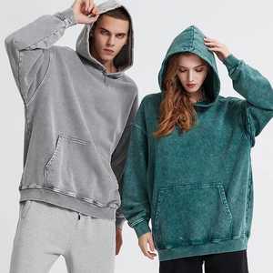 2024 Streetwear Casual Sudadera con capucha desgastada 100% algodón lavado negro con ajuste holgado y hombro caído Logo impreso - Product Image 2