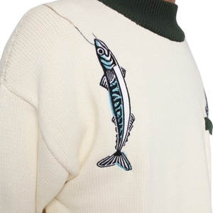 Suéter de punto 100% algodón personalizado para hombre al por mayor invierno 12GG bolsillo grueso bordado cuello redondo calle de gran tamaño anticontracción transpirable - Product Image 4