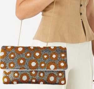 กระเป๋าถือแฟชั่นสะพายข้างสุดหรูกระเป๋าคลัทช์ประดับลูกปัดสีทองเมทัลลิกพร้อมซองลายทางประดับพลอยเทียมสำหรับงานเลี้ยงตอนเย็น - Product Image 2