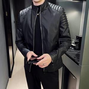 Chaqueta de cuero de lana de invierno 2024 para hombre, PU de imitación de gamuza cálida, moda con cuello levantado, chaquetas de cuero de motocicleta sólidas informales, abrigo para hombre - Product Image 3