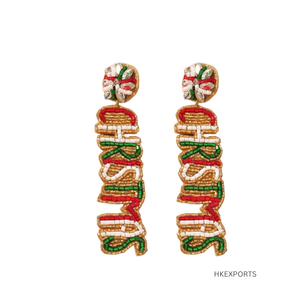 Mud Pie Pendientes colgantes de cuentas de Navidad chapados en oro para mujer Joyería elegante festiva para bodas y vacaciones - Product Image 4