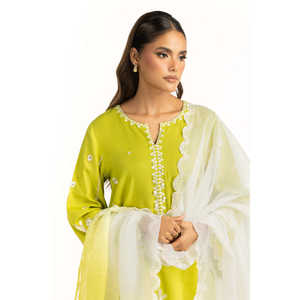 Traje de Verano de 3 Piezas en Viscosa y Seda Cruda Bordada IPSTD-44744 - Product Image 1