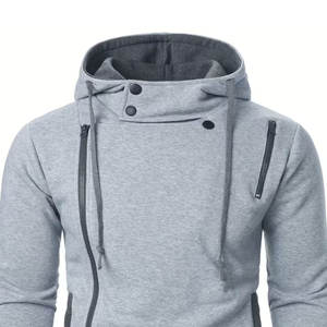 Sweat à capuche zippé en polyester à manches longues avec cordon de serrage et poches, idéal pour les sports et les loisirs d'automne et d'hiver, sweat à capuche surdimensionné - Product Image 6
