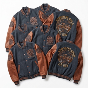 Chaqueta Letterman al por mayor, abrigo universitario de lana negra, bordado de cuerno de buey pesado, mangas de cuero tostado, estilo bomber, ropa exterior - Product Image 6