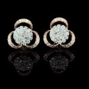 Bijoux fins de qualité supérieure boucle d'oreille en or rose ethnique brillant conception de fleurs en or 14 carats diamant naturel SI3 I1 clarté cadeaux anniversaire - Product Image 4