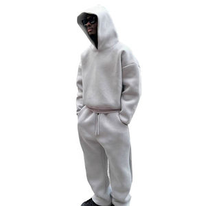 OEM Custom Streetwear <b>Plain</b> <b>Tracksuits</b> for Men Men's 2pc Blank <b>Tracksuit</b> Hoodie and Jogger Set - Product Image 3