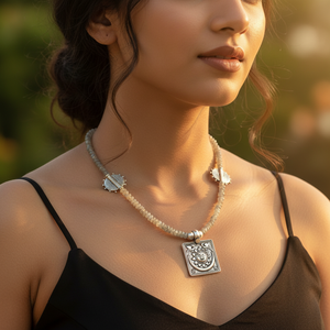 925 <b>Silver</b> Beaded <b>Necklace</b> for Women Labradorite Turquoise Agate Jade Daily Wear Religious Style Fruit Pattern Freshwater <b>Pearl</b> - Product Image 2