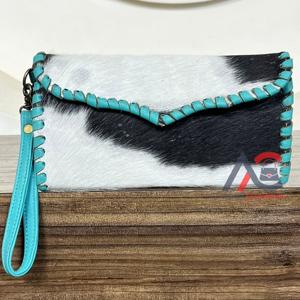 Cartera de Mano de Cuero Vacuno con Pelo Estilo Occidental para Mujer, Cartera Larga de Diseñador con Múltiples Compartimentos y Protección RFID, Monedero para Teléfono - Product Image 1