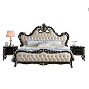 फ्रेंच शाही शास्त्रीय लकड़ी के बेडरूम फर्नीचर सेट लकड़ी के शिल्प रानी आकार के बेडरूम सेट सस्ती राजा आकार के हाथ से नक्काशीदार बिस्तर जो