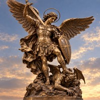 Statue en bronze grandeur nature de Saint Michel Archange, sculpture religieuse de Saint Michel pour la décoration de l'église et du jardin - Vente flash